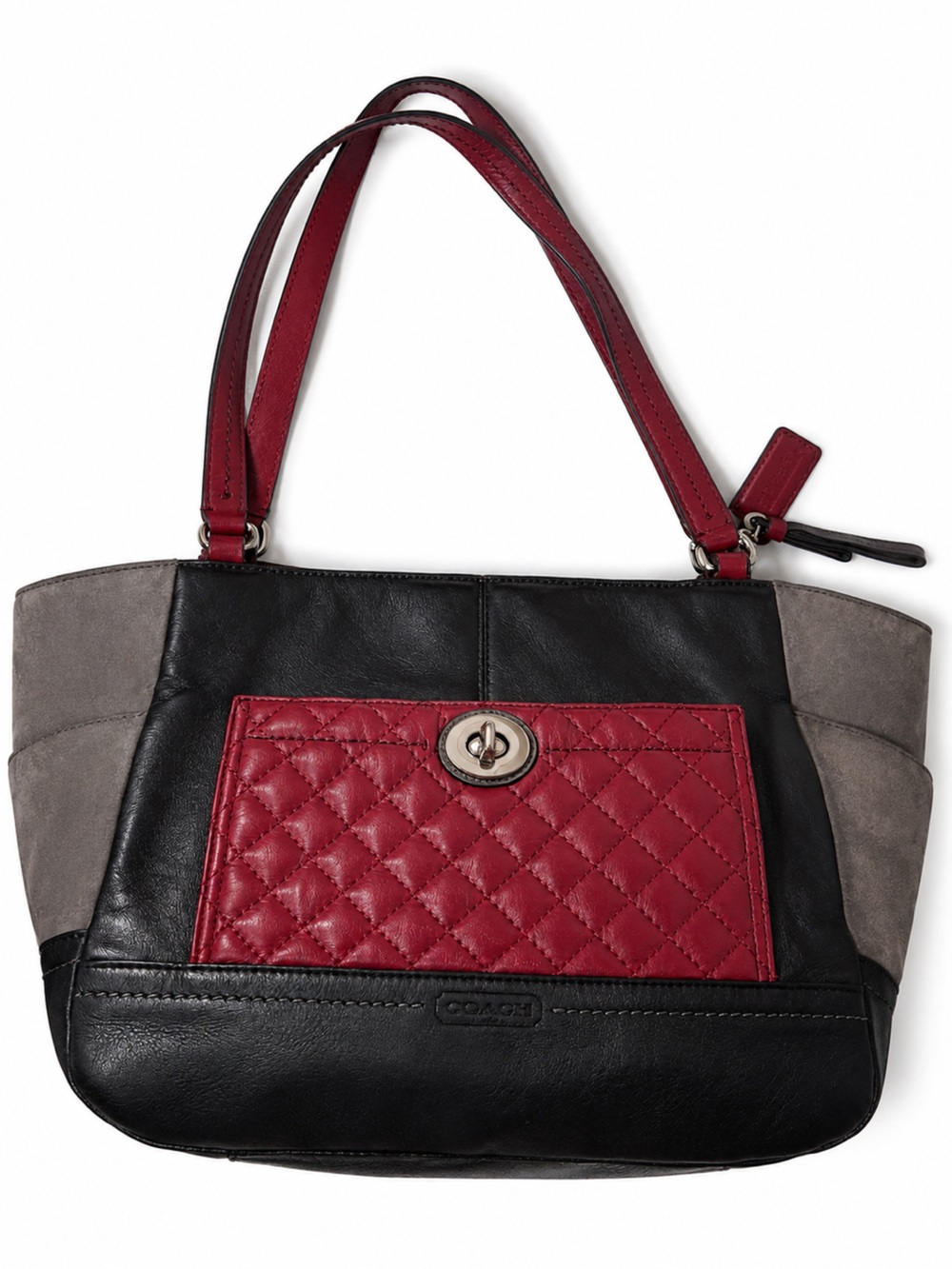 Coach Park Quilted Colorblock Carrie Tote Leather Suede Turnlock Bag F24693